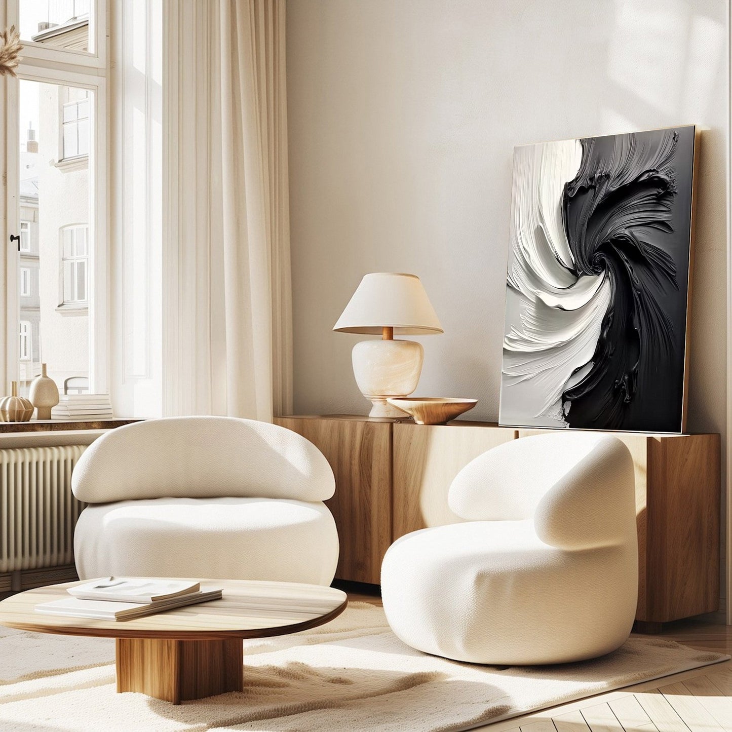 Modern Large Black & White Textured Wall Art