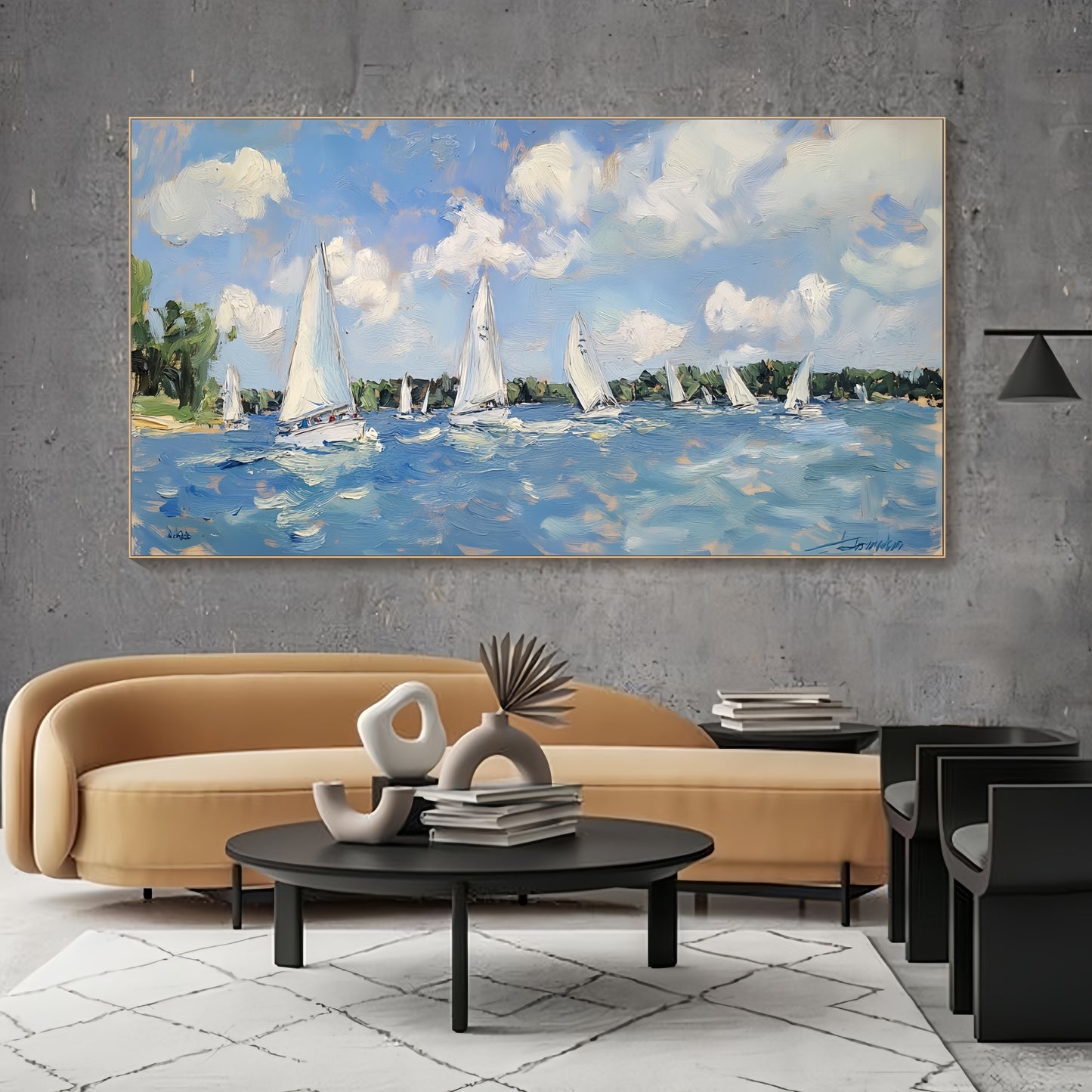 Sailboat Canvas Art | Nautical Seascape Decor | Ocean Textured Wall Art