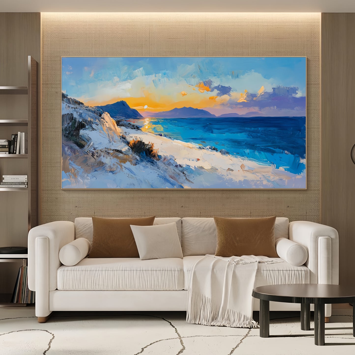3D Sunset Beach Canvas | Textured Coastal Wall Art | Ocean View Seascape