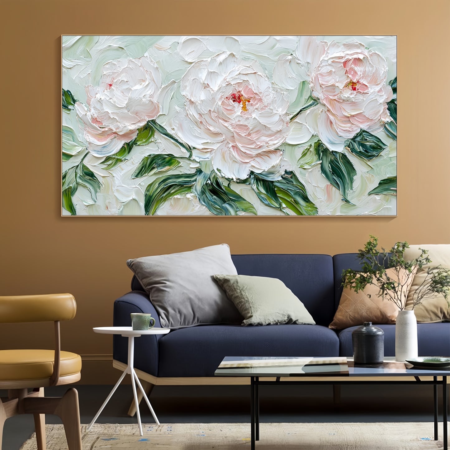 3D Peony Textured Canvas | Hand-Painted Floral Art | Contemporary Nature Decor