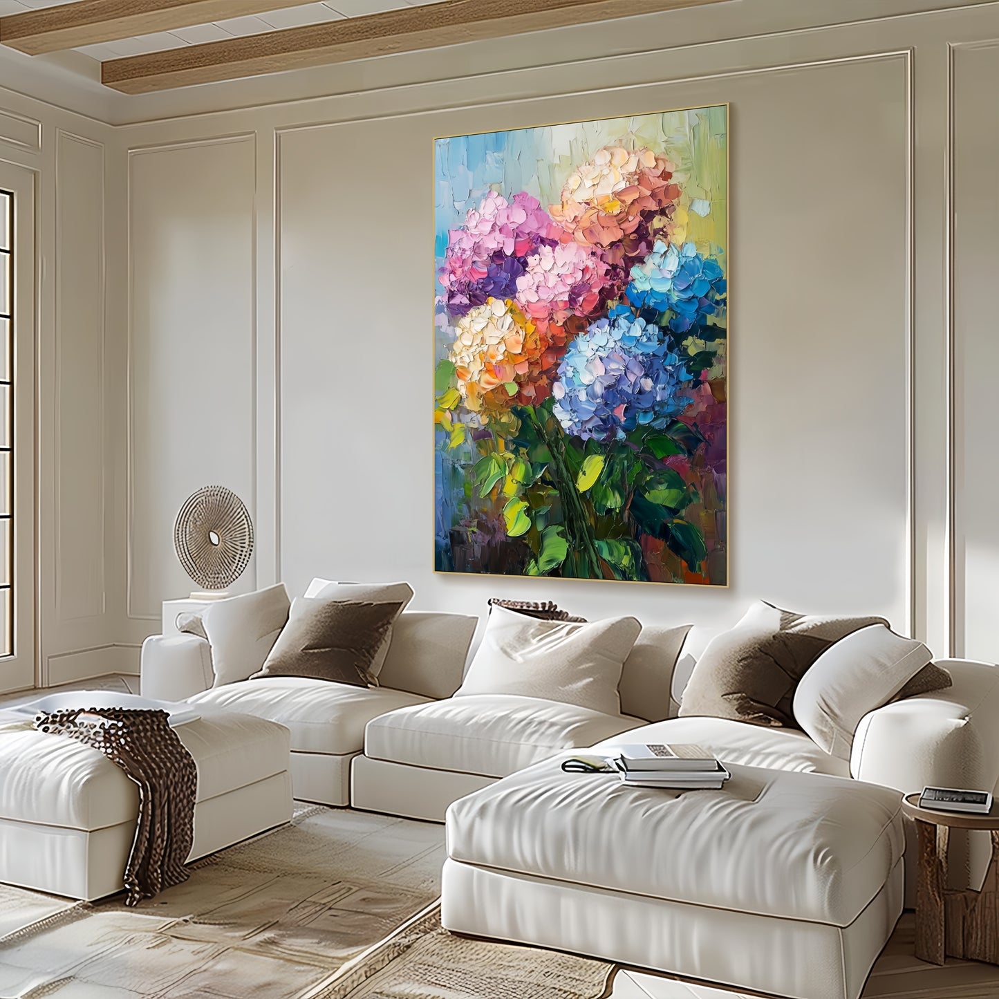 3D Hydrangea Canvas | Colorful Bouquet Wall Art | Botanical Textured Decor