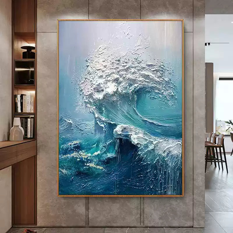 Hand-painted 3D oil painting abstract waves sea