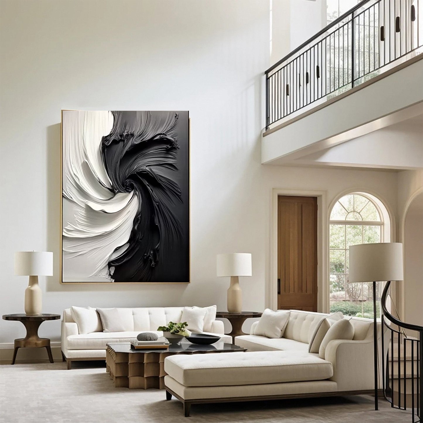 Modern Large Black & White Textured Wall Art