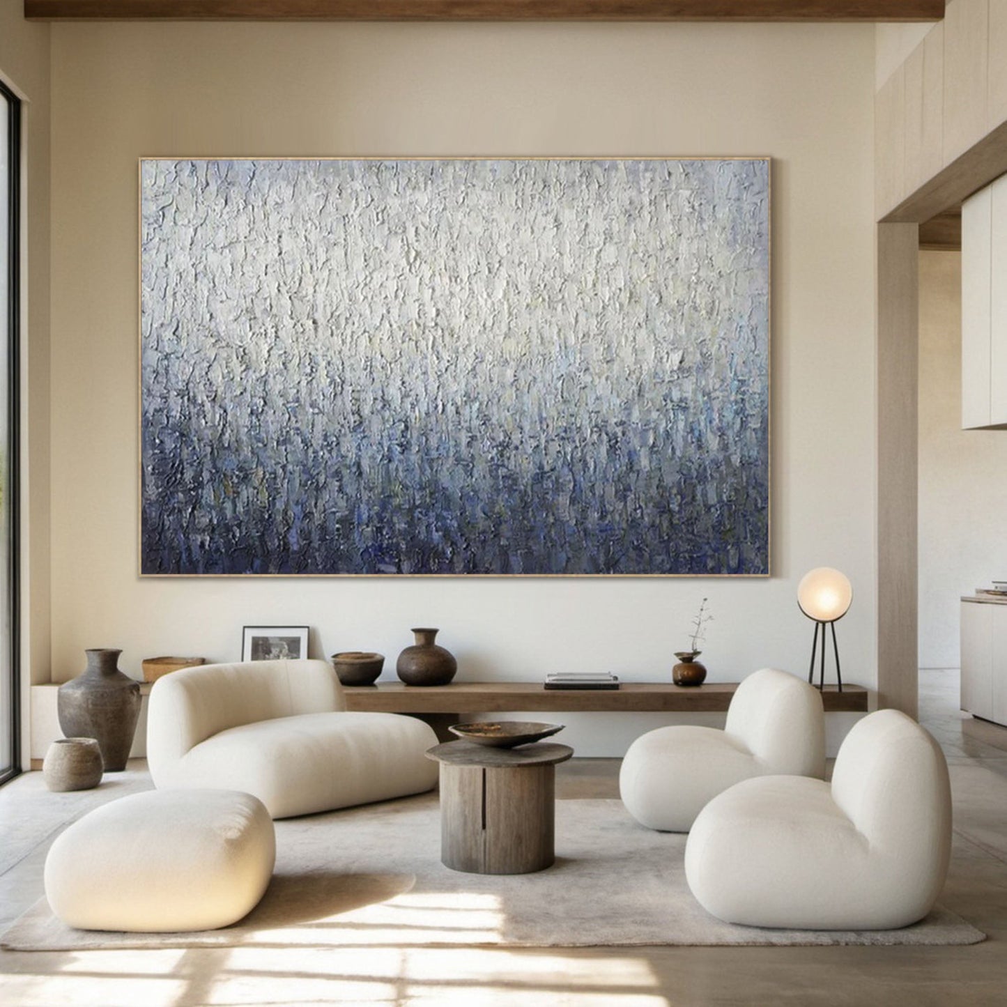 Abstract Blue Textured Art Serene Grey Canvas for Contemporary Homes