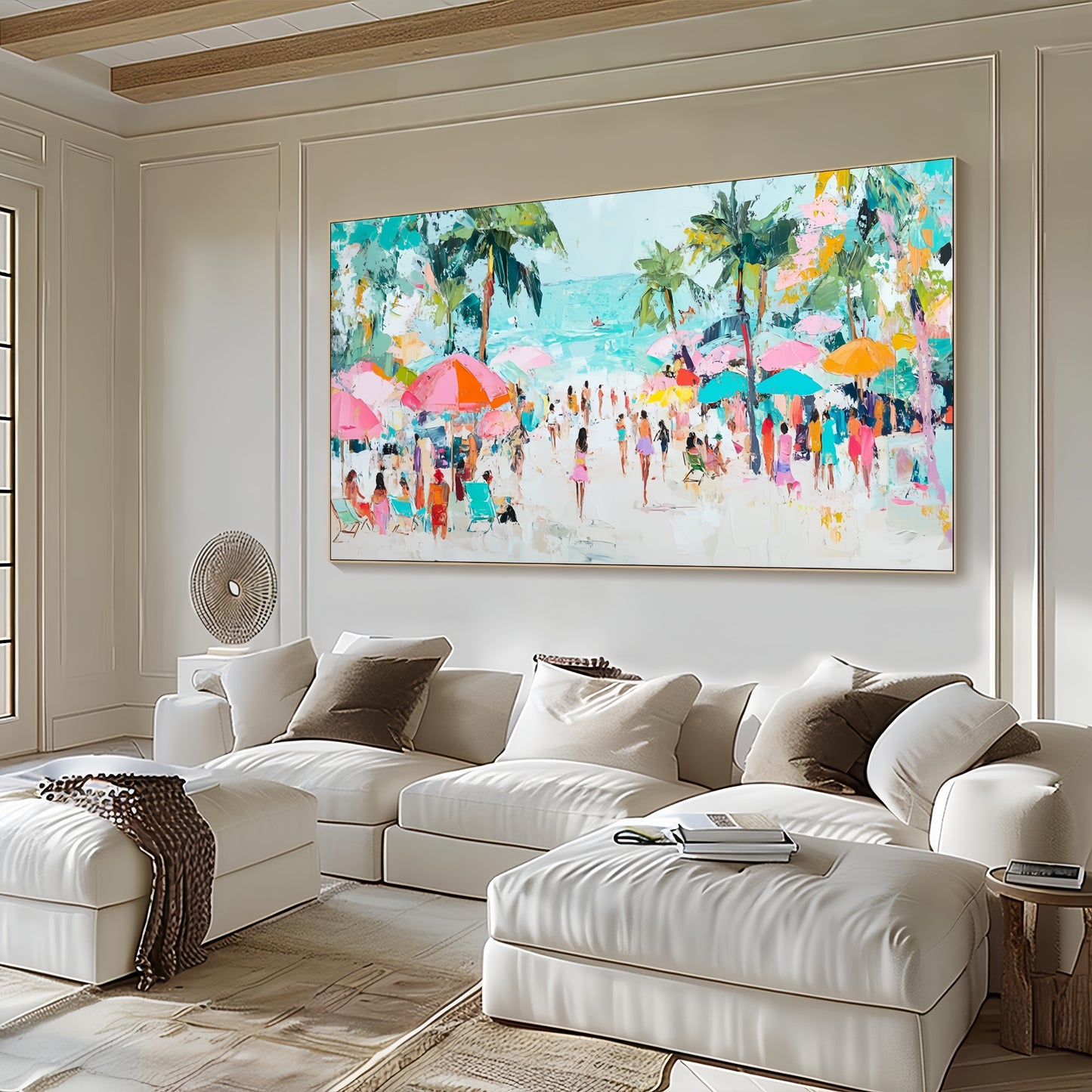 3D Colorful Beach Art | Tropical Seaside Canvas | Vacation Wall Decor