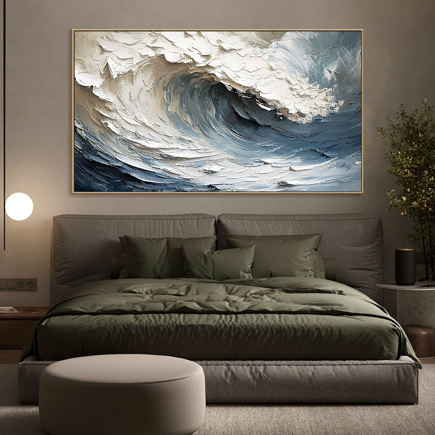 3D Blue Ocean Art | Minimalist Sea Wave Canvas | Wabi-Sabi Wall Decor