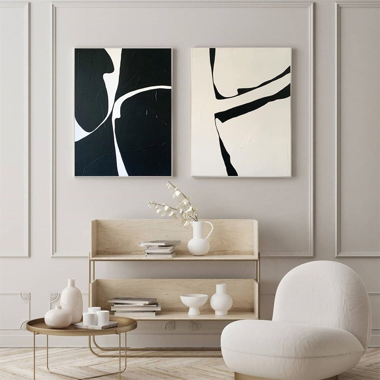 Black and White Modern Minimalist Art Set of 2