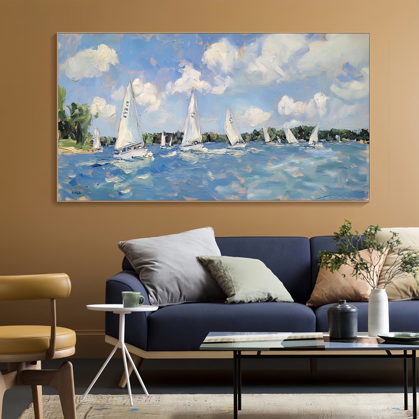 Sailboat Canvas Art | Nautical Seascape Decor | Ocean Textured Wall Art