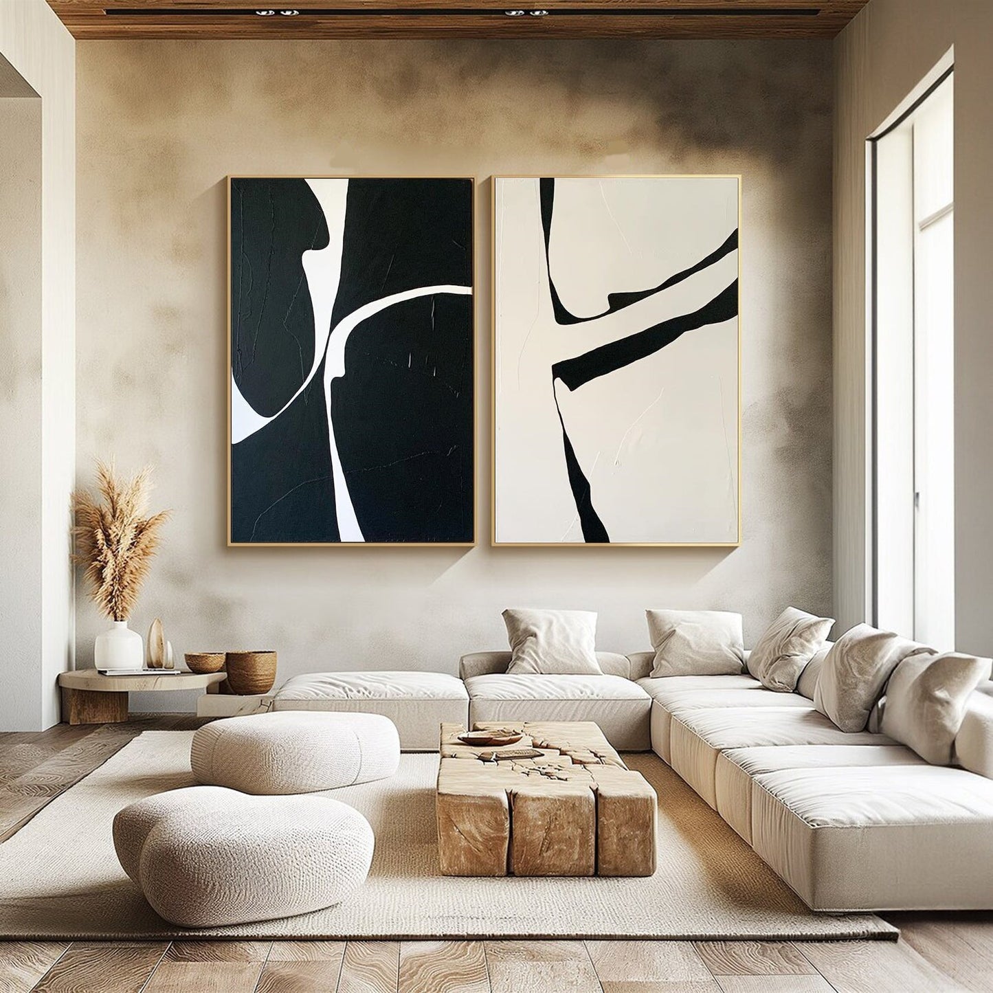 Black and White Modern Minimalist Art Set of 2