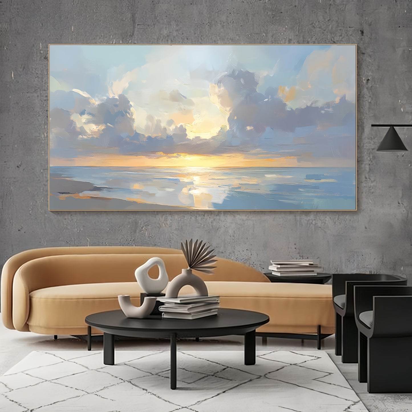 3D Sunset Ocean Art | Seascape Oil Painting | Coastal Sunrise Wall Decor