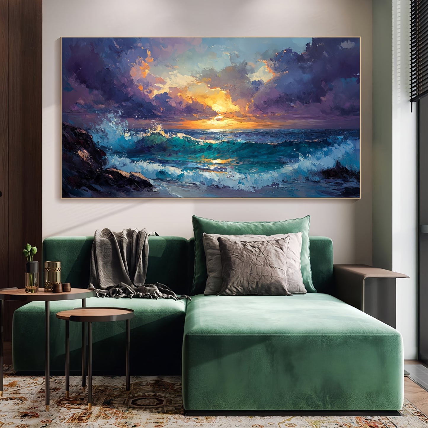 Ocean Sunset Canvas | Textured Seascape Art | Stormy Wave Wall Decor