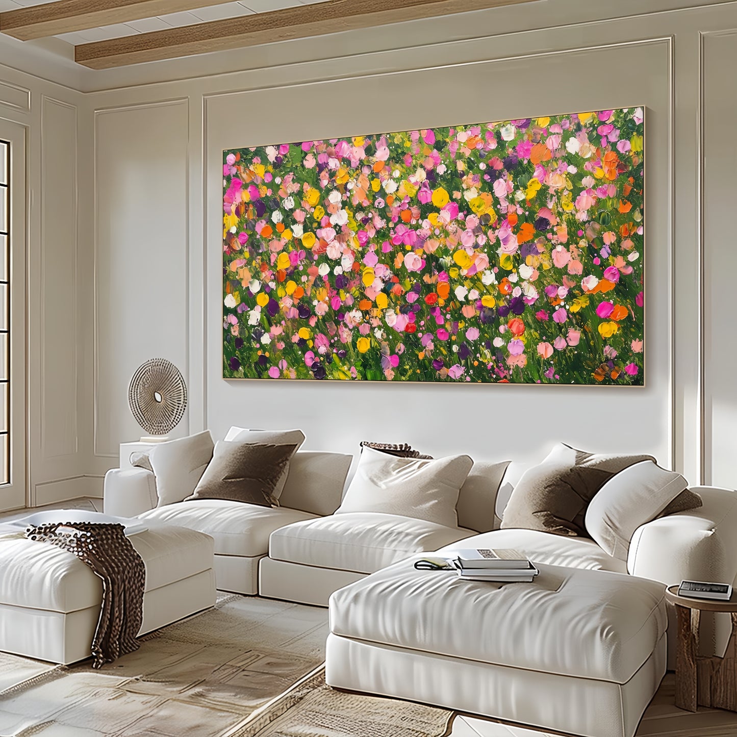 3D Floral Field Canvas | Textured Spring Art | Nature Wall Decor