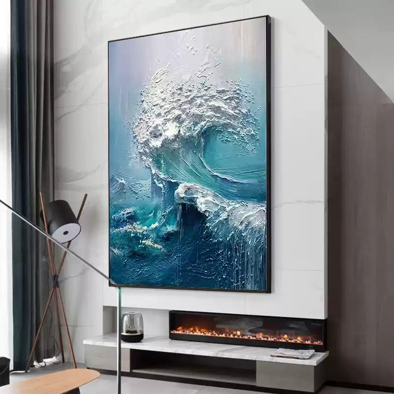 Hand-painted 3D oil painting abstract waves sea