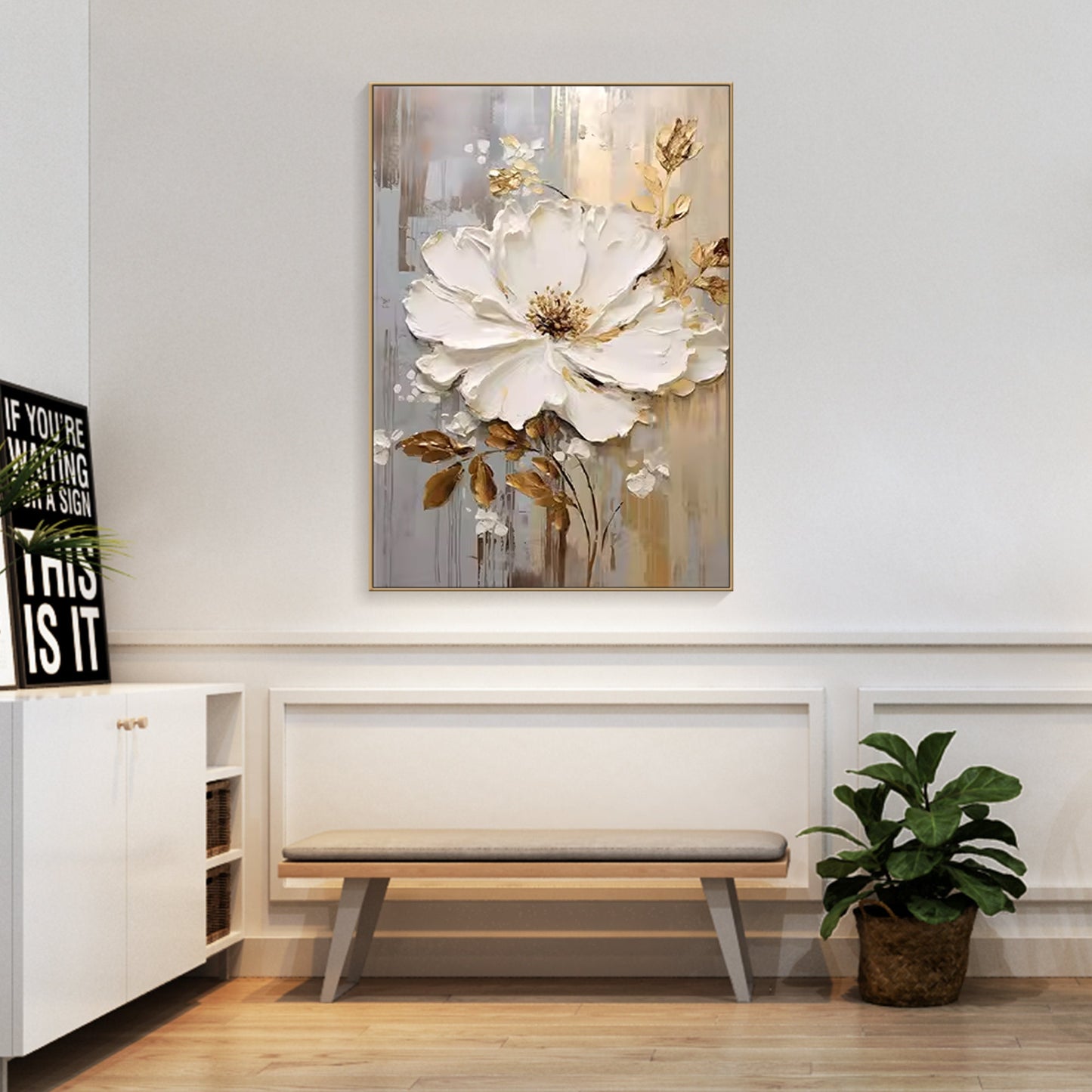 Original White Flower Art | Textured Minimalist Canvas | Elegant Modern Wall Decor