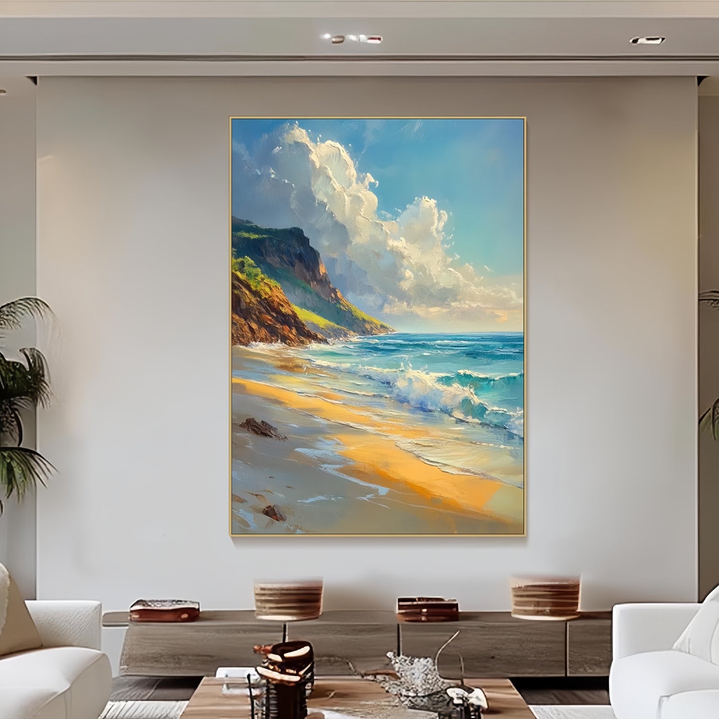 3D Seascape Canvas | Teal Ocean Wall Art | Minimalist Beach Painting