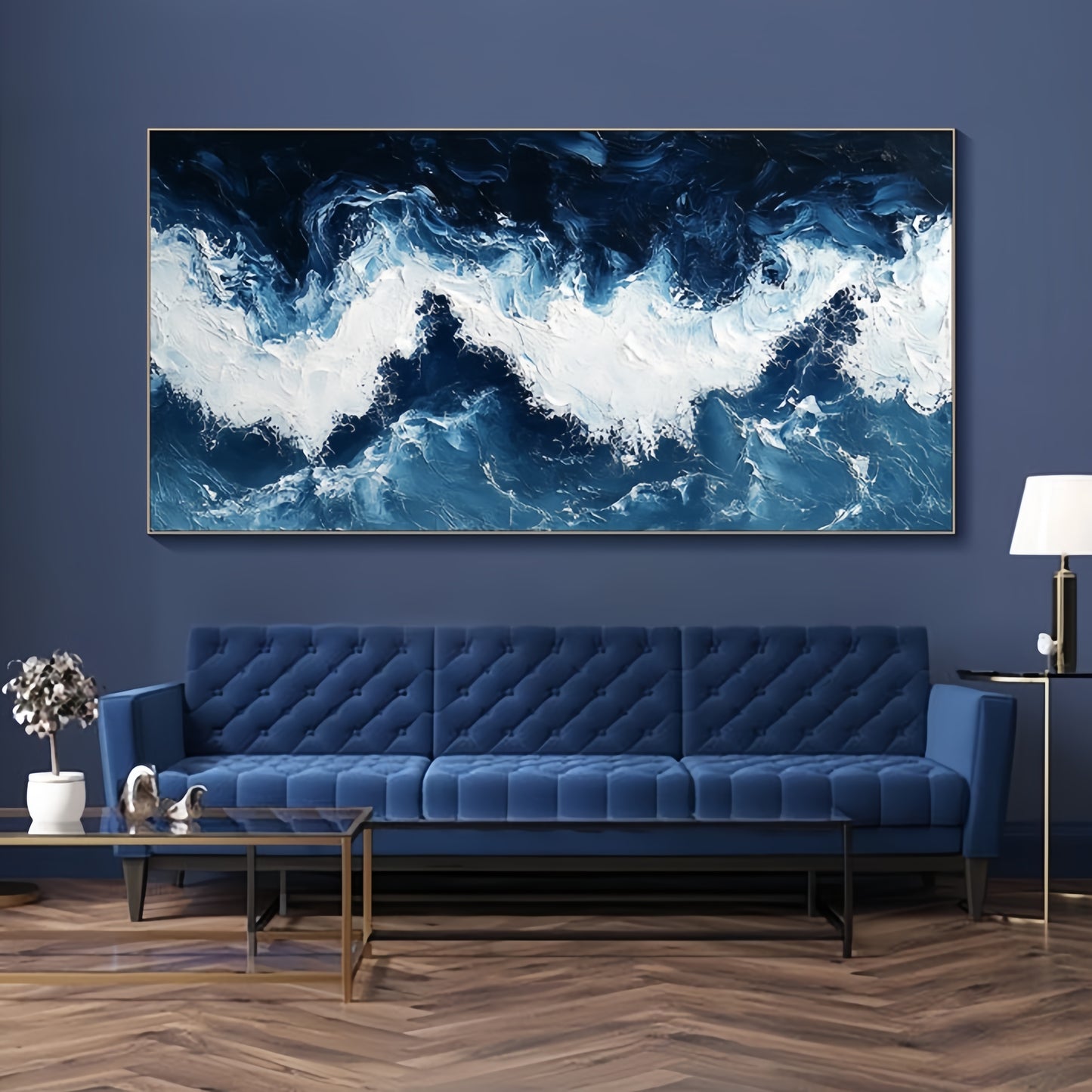 Original Ocean Wave Canvas | Minimalist Blue Sea Art | Large Wall Decor