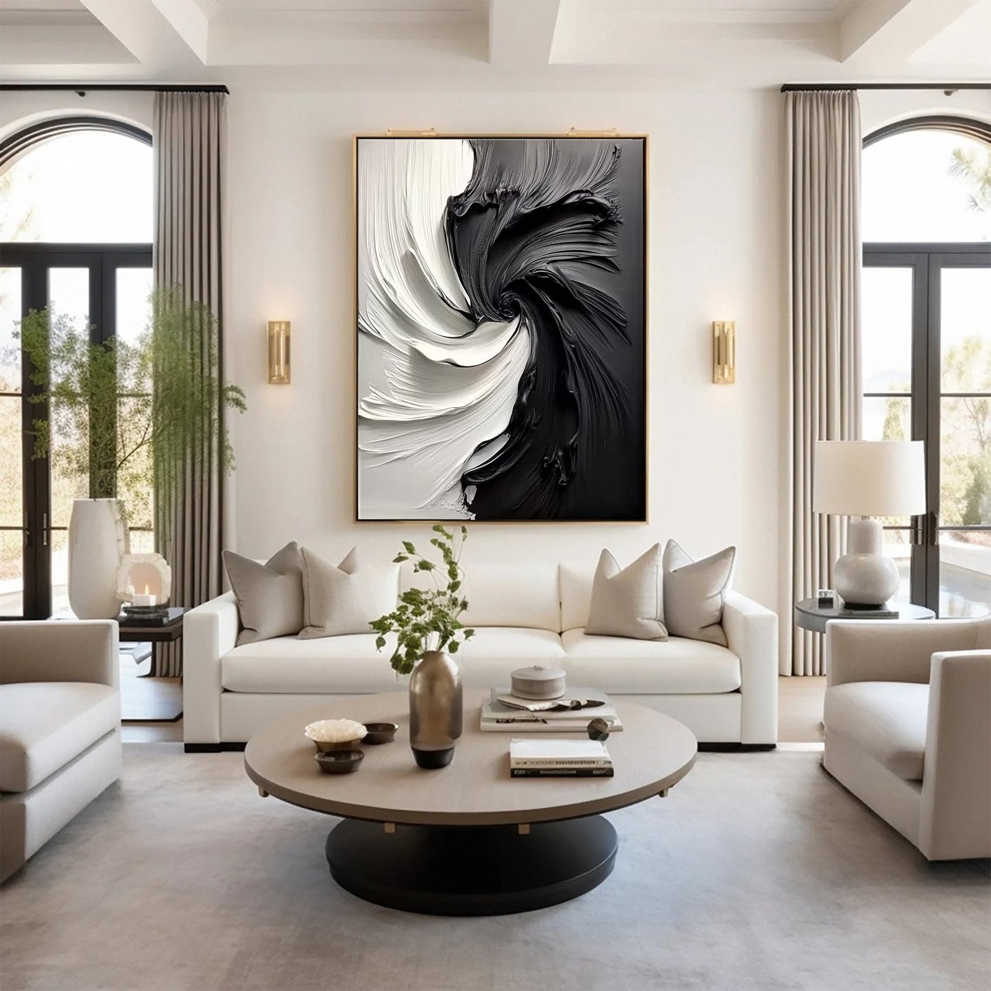 Modern Large Black & White Textured Wall Art