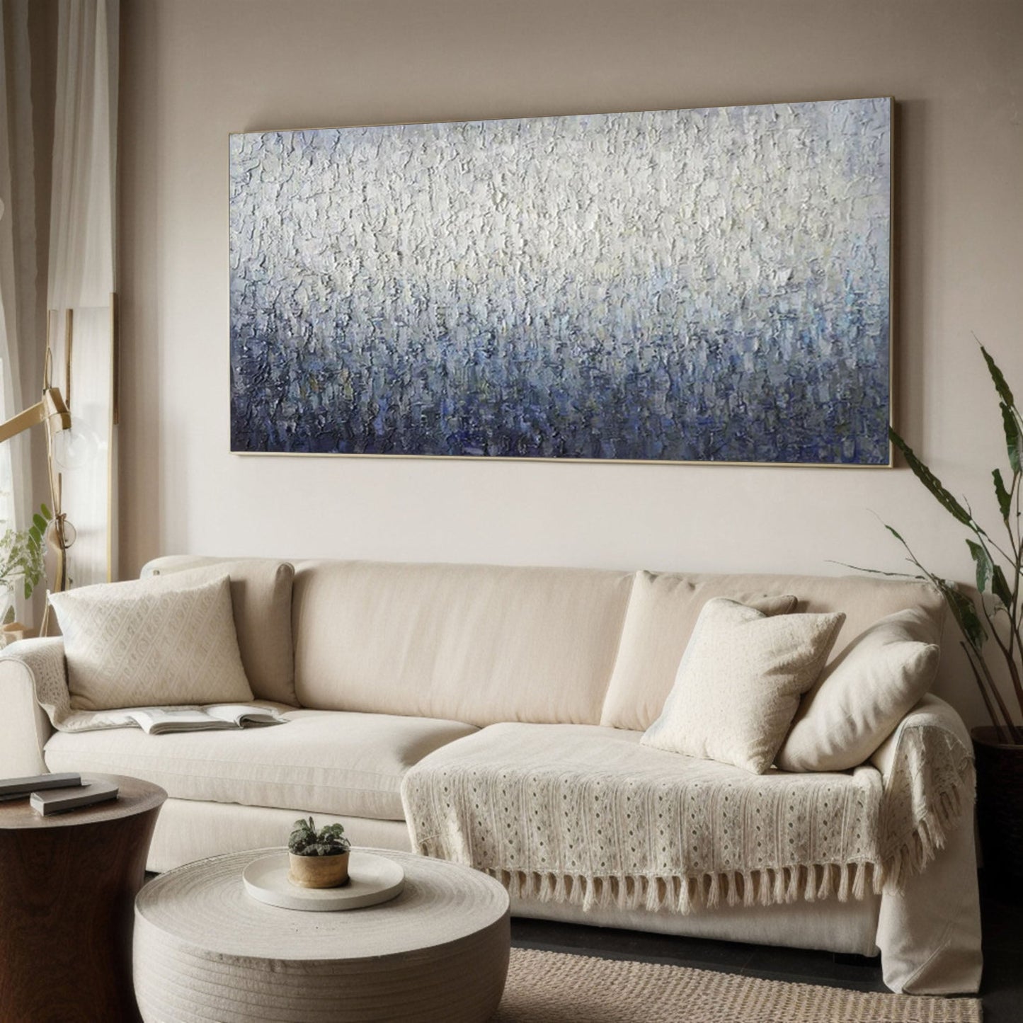 Abstract Blue Textured Art Serene Grey Canvas for Contemporary Homes