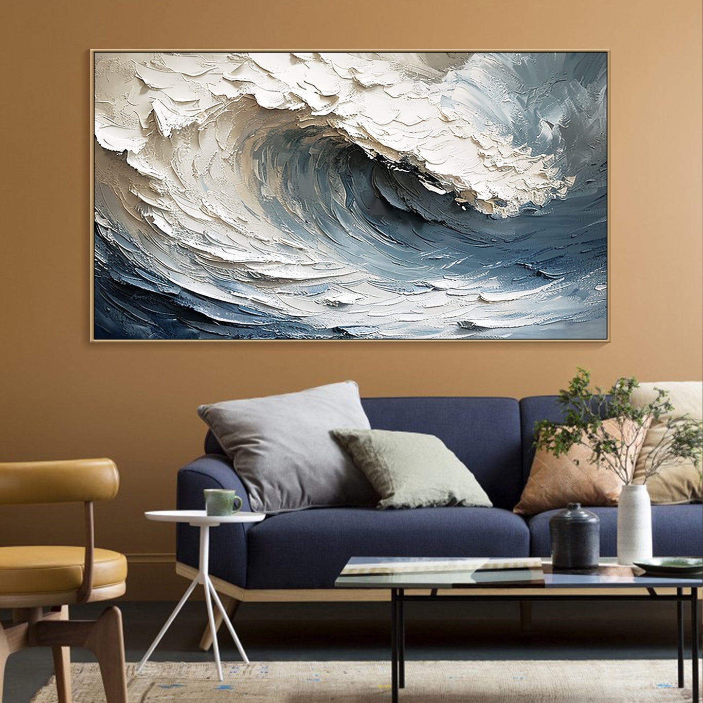 3D Blue Ocean Art | Minimalist Sea Wave Canvas | Wabi-Sabi Wall Decor