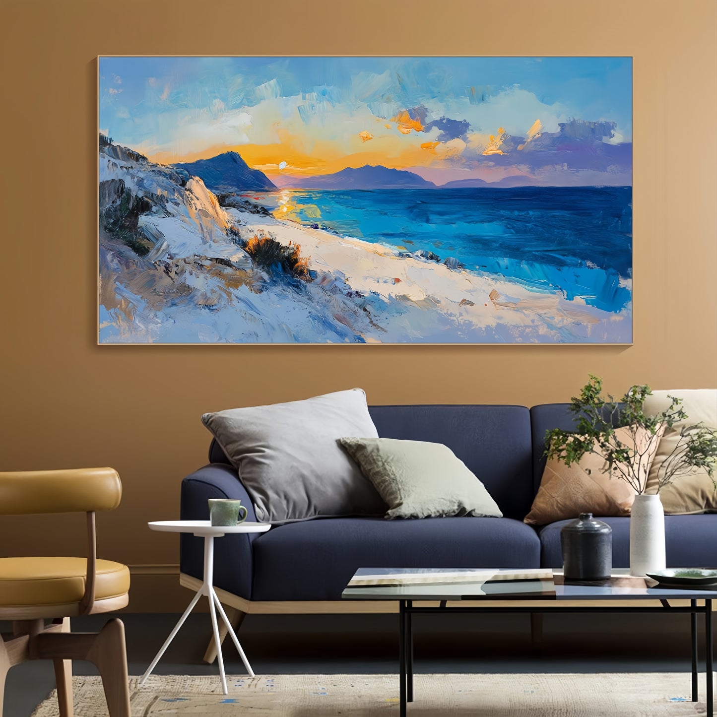 3D Sunset Beach Canvas | Textured Coastal Wall Art | Ocean View Seascape