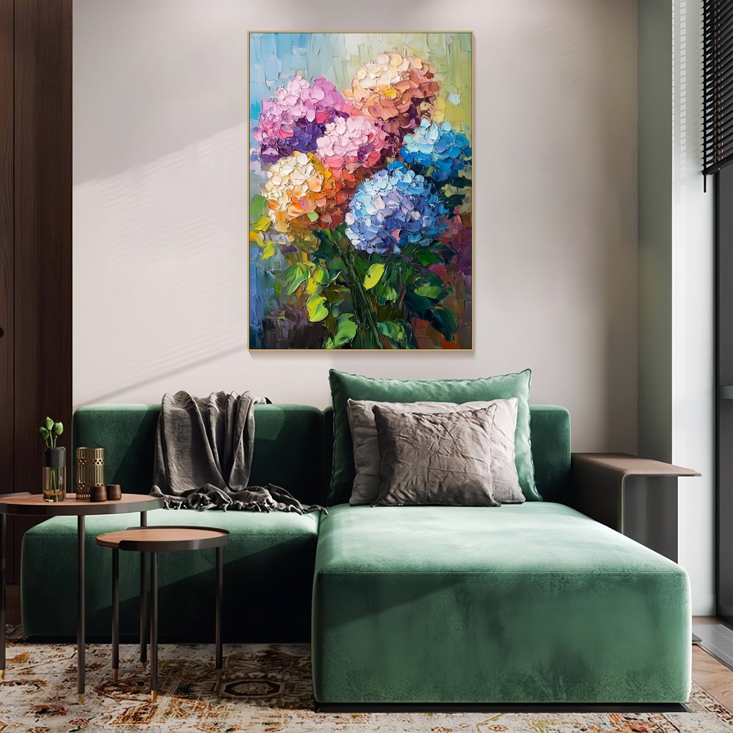 3D Hydrangea Canvas | Colorful Bouquet Wall Art | Botanical Textured Decor