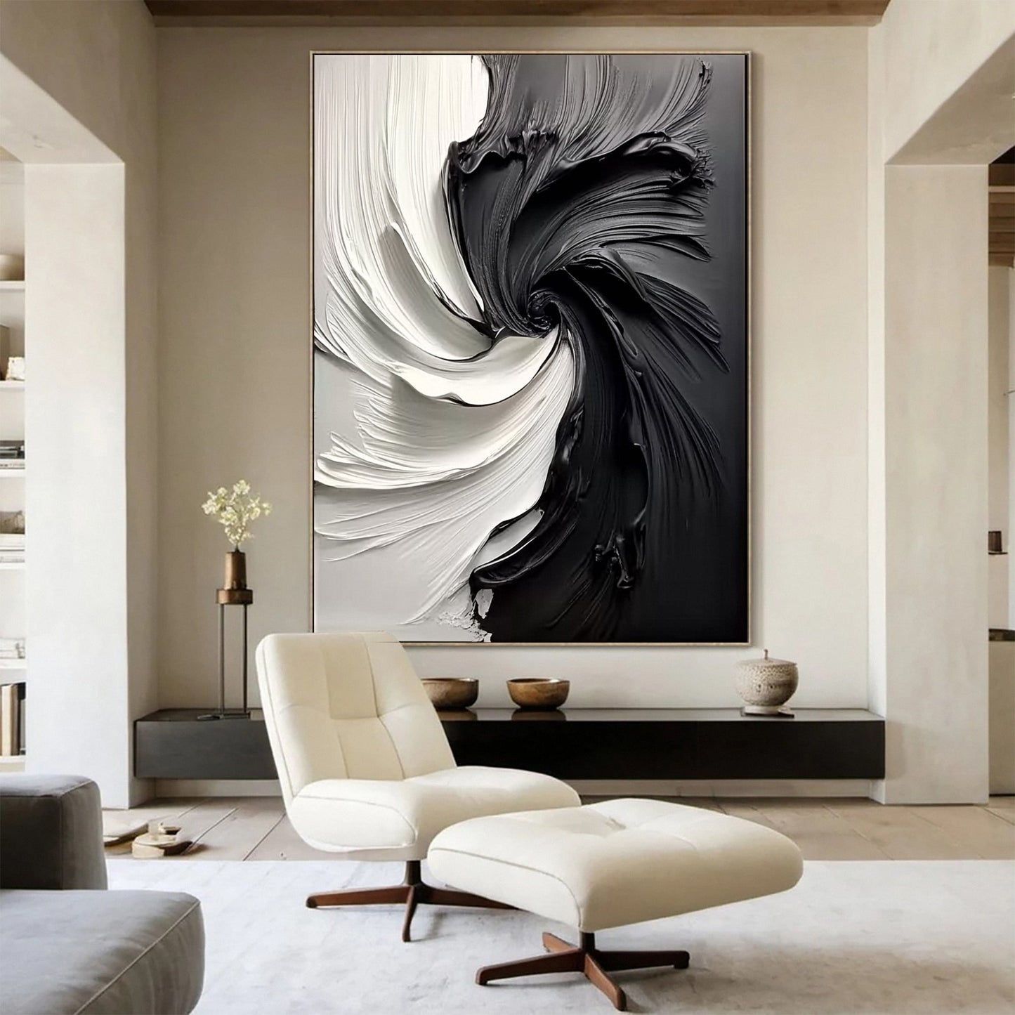 Modern Large Black & White Textured Wall Art