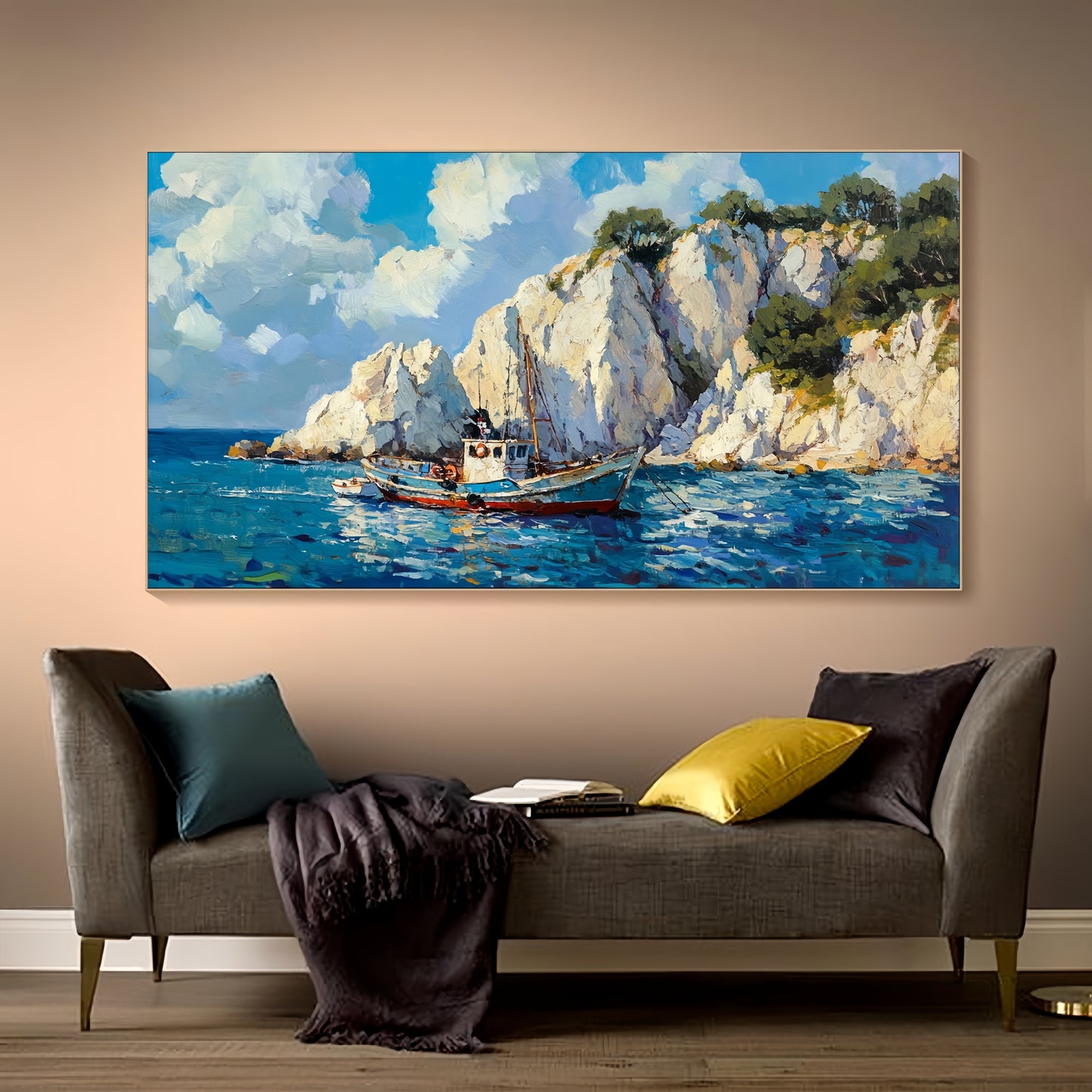 Fishing Boat Canvas Art | 3D Nautical Seascape | Coastal Wall Decor