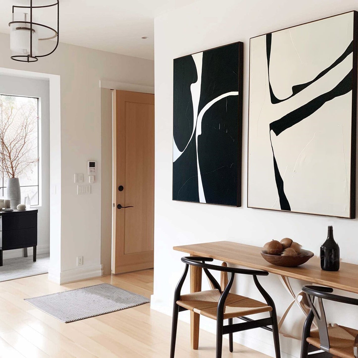 Black and White Modern Minimalist Art Set of 2