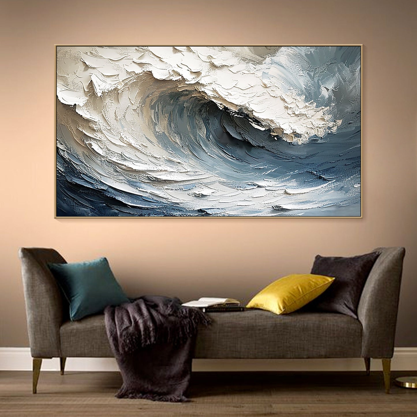 3D Blue Ocean Art | Minimalist Sea Wave Canvas | Wabi-Sabi Wall Decor