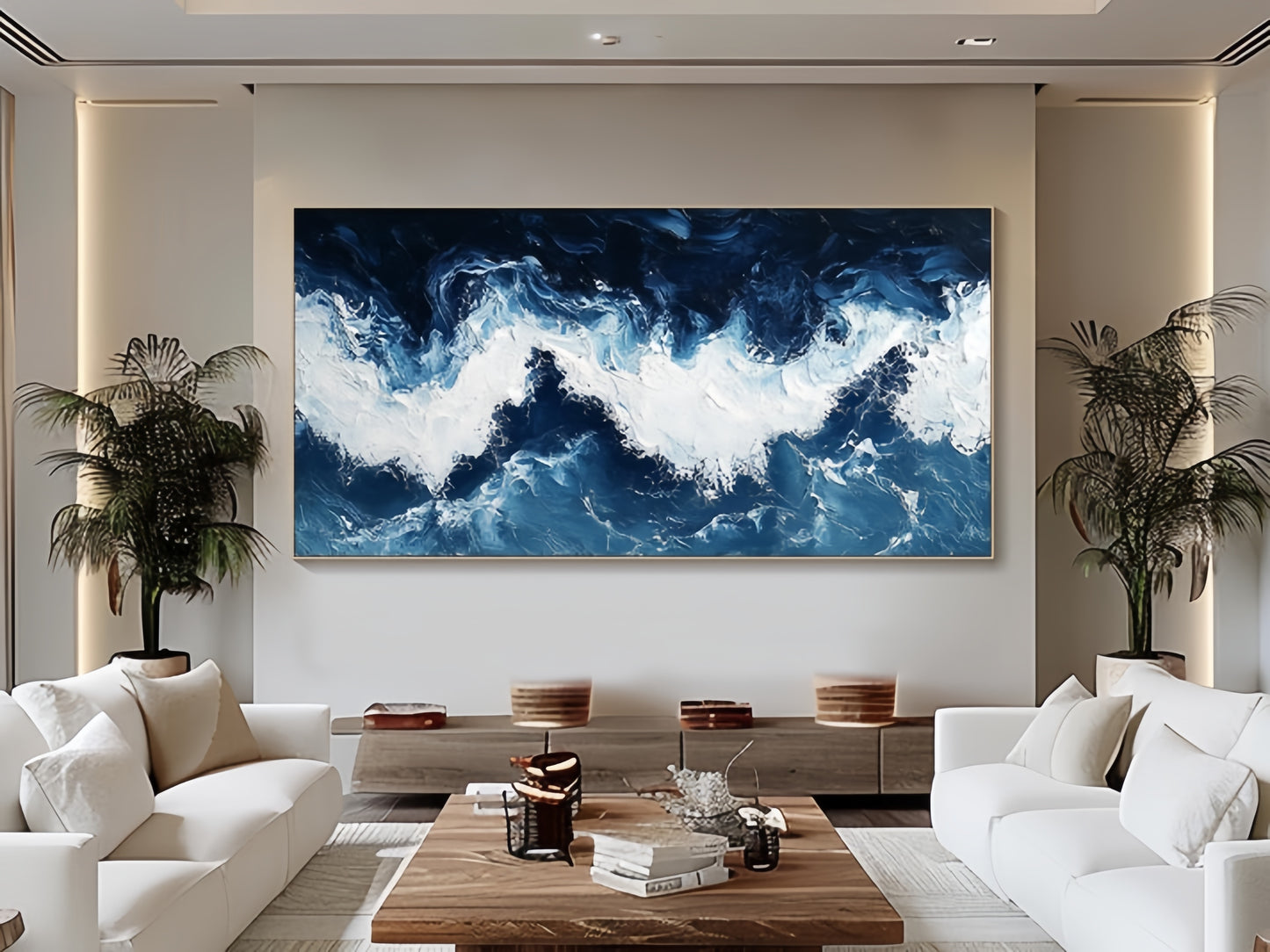 Original Ocean Wave Canvas | Minimalist Blue Sea Art | Large Wall Decor