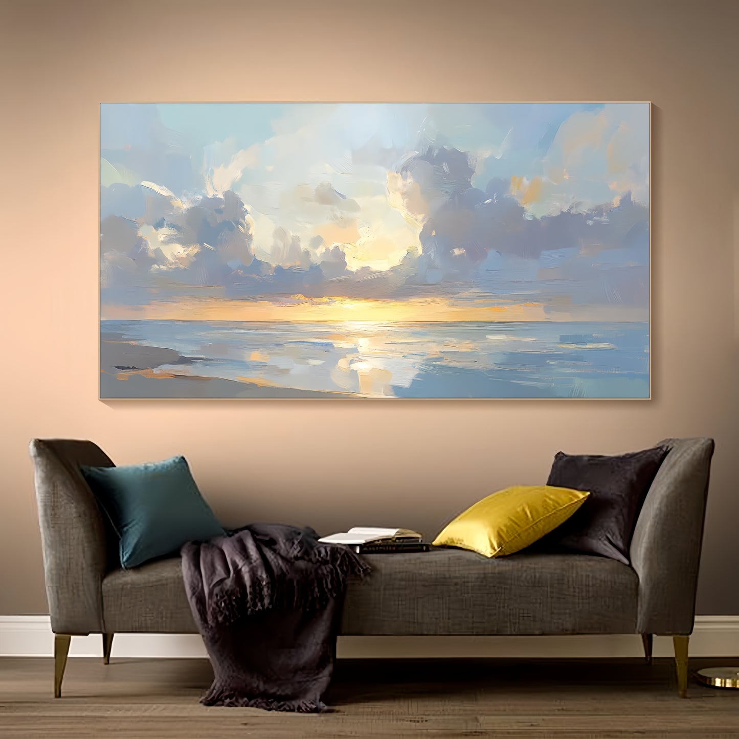 3D Sunset Ocean Art | Seascape Oil Painting | Coastal Sunrise Wall Decor