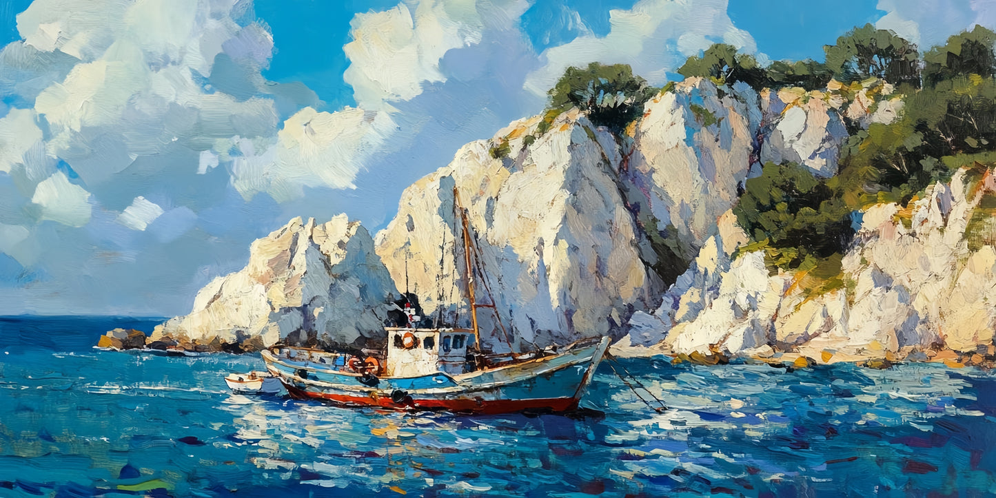 Fishing Boat Canvas Art | 3D Nautical Seascape | Coastal Wall Decor