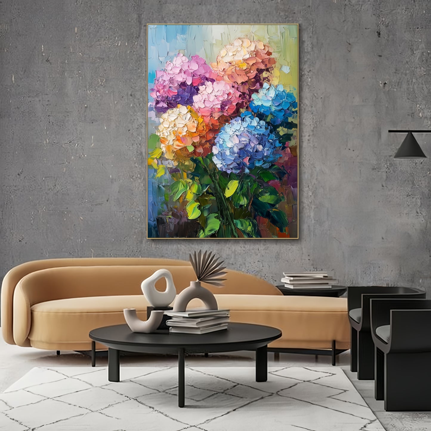 3D Hydrangea Canvas | Colorful Bouquet Wall Art | Botanical Textured Decor