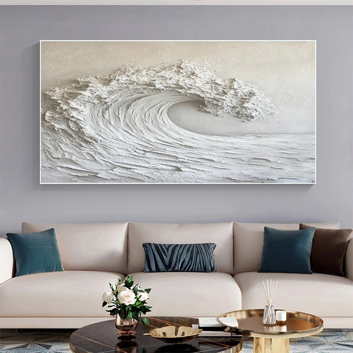 White Ocean Majesty – Large Textured Wave Wall Art
