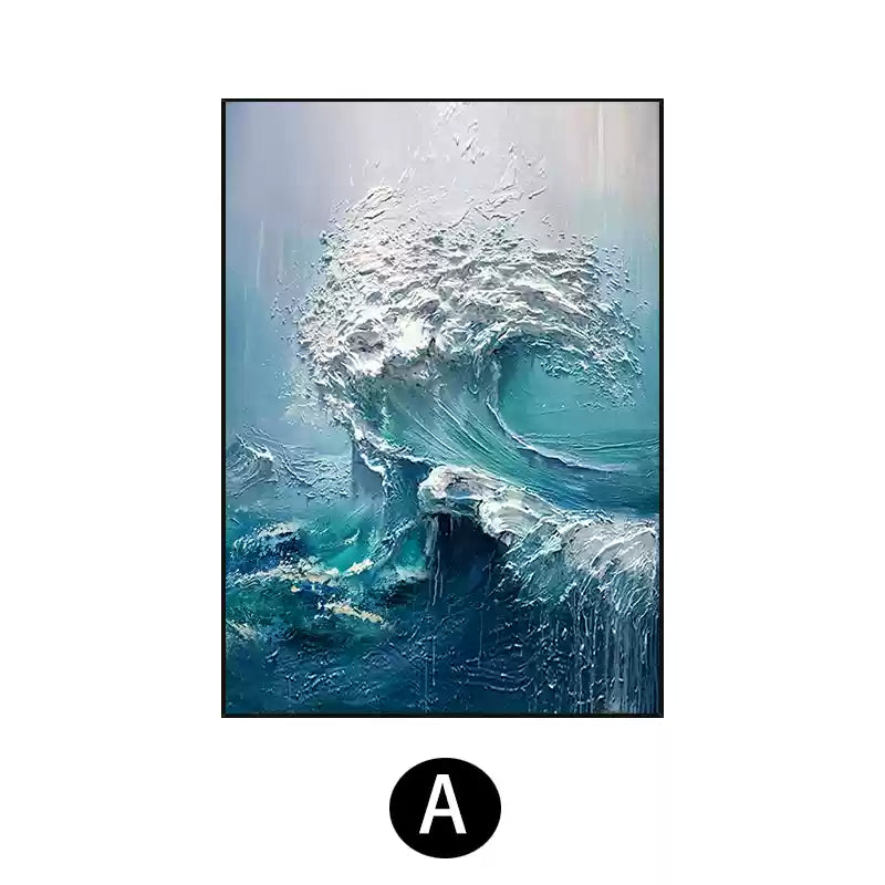 Hand-painted 3D oil painting abstract waves sea