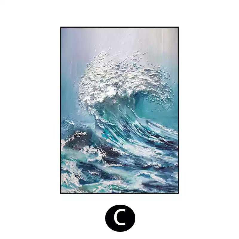 Hand-painted 3D oil painting abstract waves sea