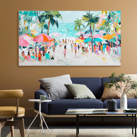 3D Colorful Beach Art | Tropical Seaside Canvas | Vacation Wall Decor