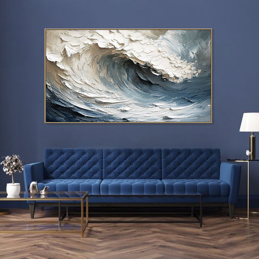 3D Blue Ocean Art | Minimalist Sea Wave Canvas | Wabi-Sabi Wall Decor