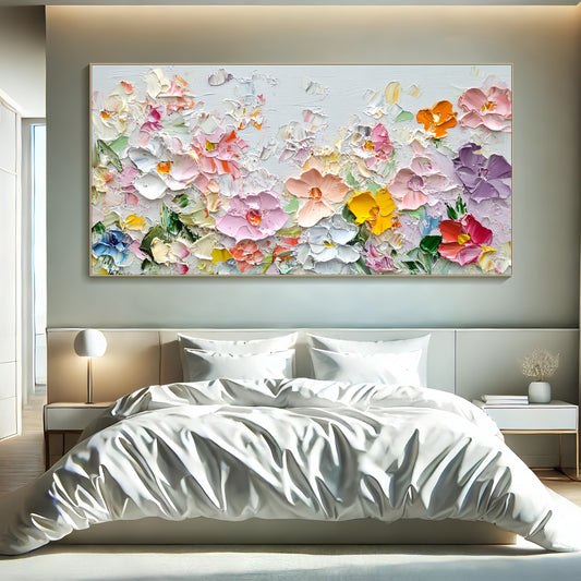 Colorful 3D Floral Canvas | Textured Impasto Flower Art | Vibrant Nature Decor