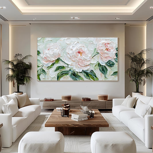 3D Peony Textured Canvas | Hand-Painted Floral Art | Contemporary Nature Decor