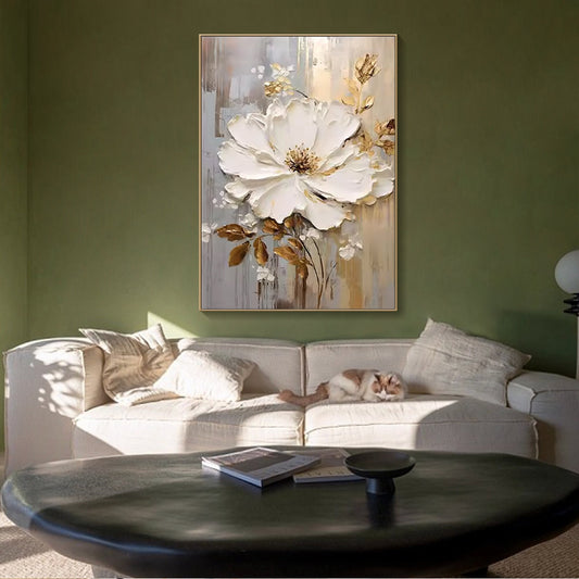 Original White Flower Art | Textured Minimalist Canvas | Elegant Modern Wall Decor