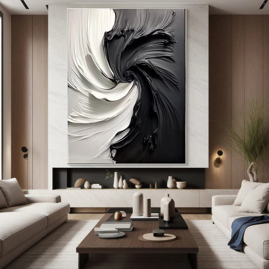 Modern Large Black & White Textured Wall Art