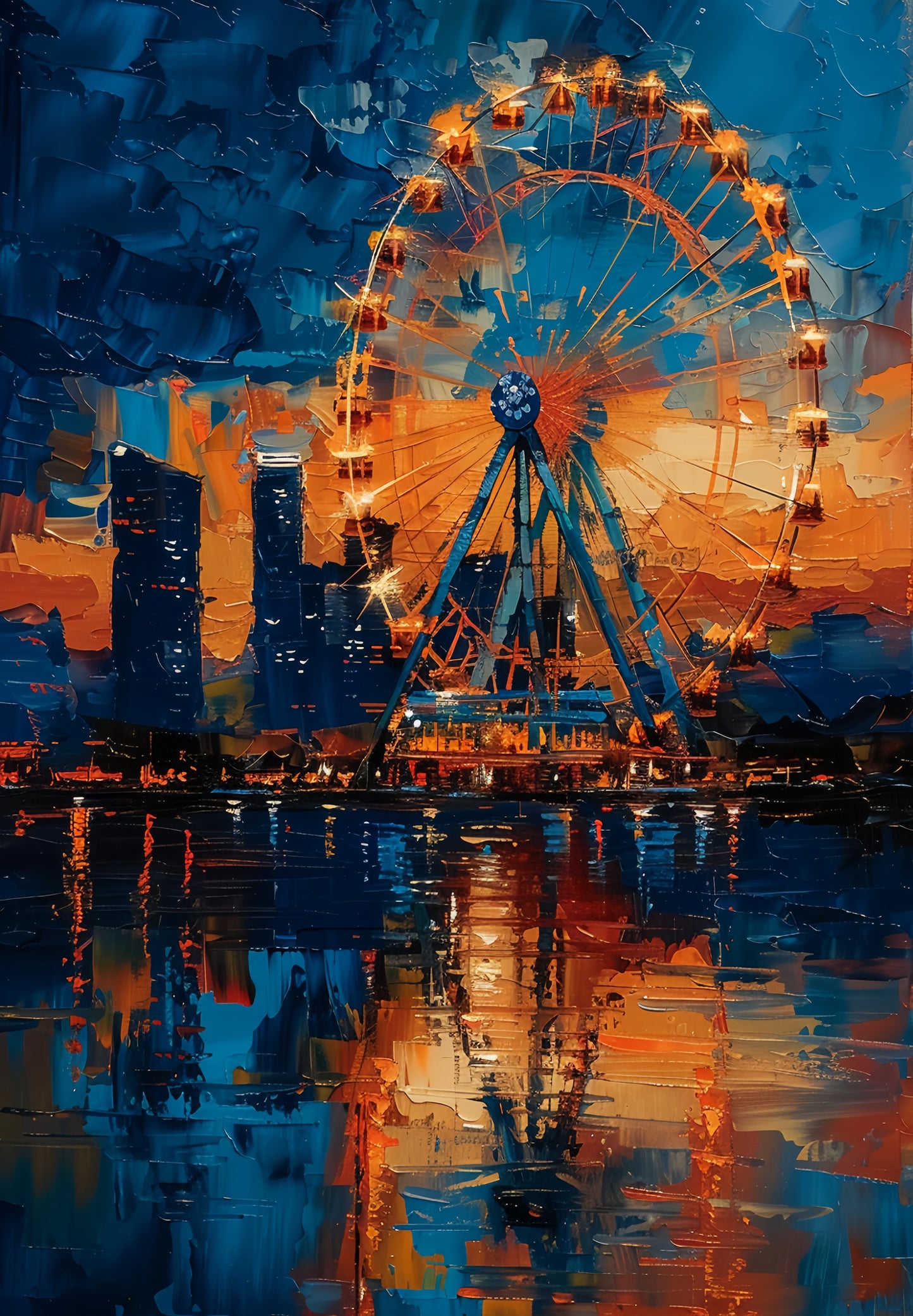 3D Ferris Wheel Canvas | Night Cityscape Art | Urban Skyline Wall Decor