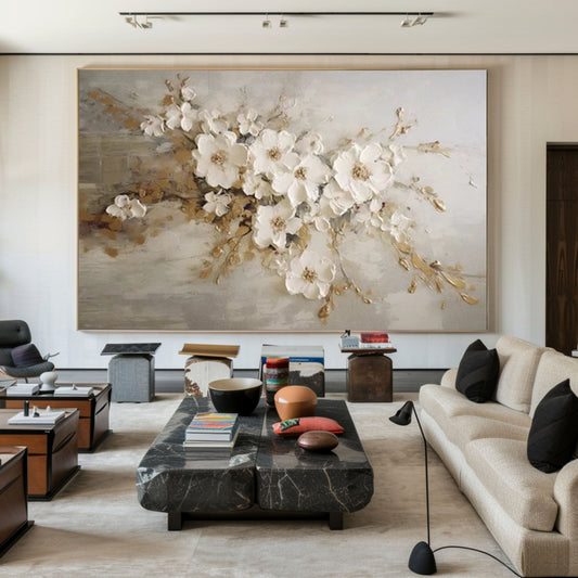 White Blossoms Tree Art Luxurious Modern Wall Decor