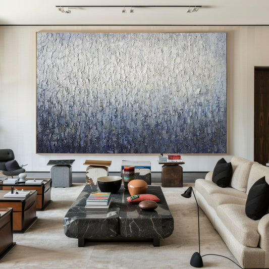 Abstract Blue Textured Art Serene Grey Canvas for Contemporary Homes