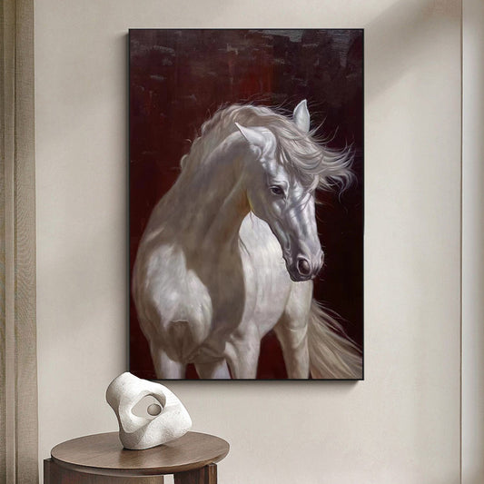Large White Horse Canvas | Modern Horse Wall Art | Elegant Animal Painting