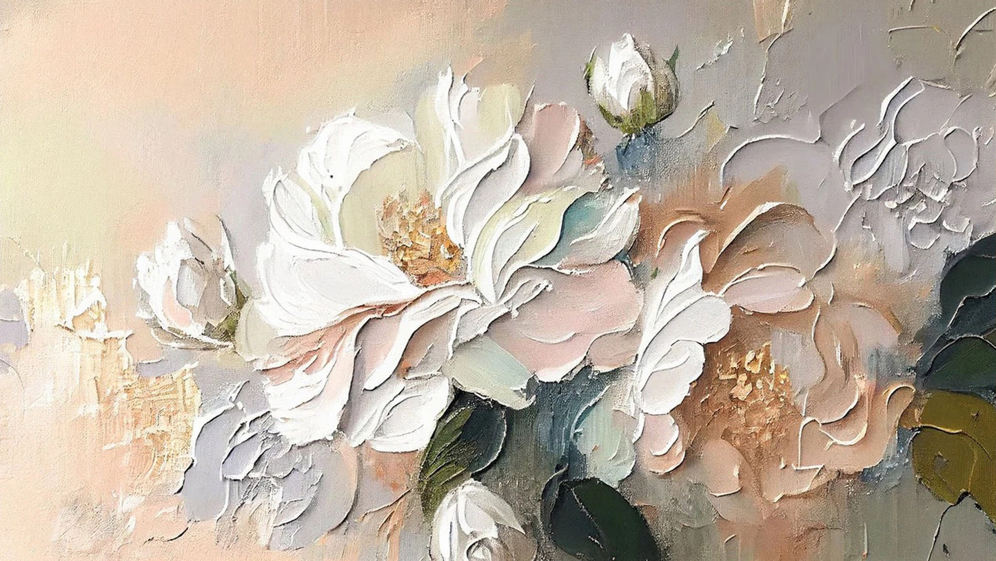 Original 3D Floral Canvas | Soft Abstract Flower Art | Spring Textured Wall Decor