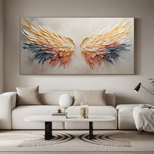 Celestial Grace – Colorful Textured Angel Wings Artwork