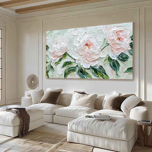 3D Peony Textured Canvas | Hand-Painted Floral Art | Contemporary Nature Decor