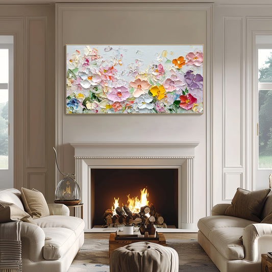 Colorful 3D Floral Canvas | Textured Impasto Flower Art | Vibrant Nature Decor